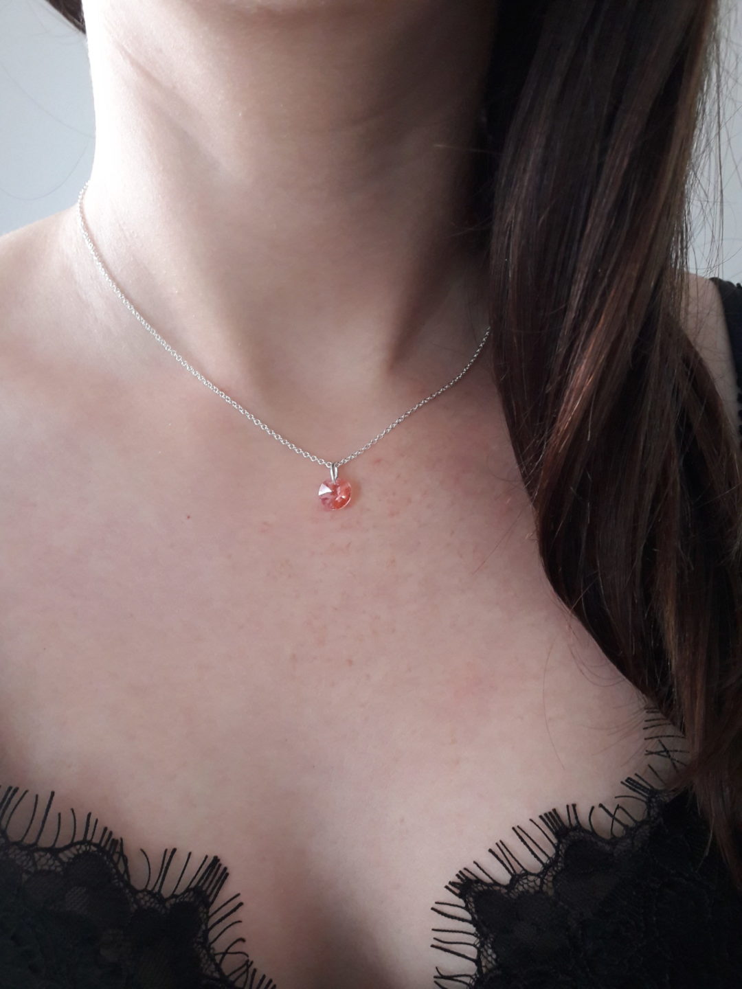 collier swarovski cristal rose argent femme élégant fin