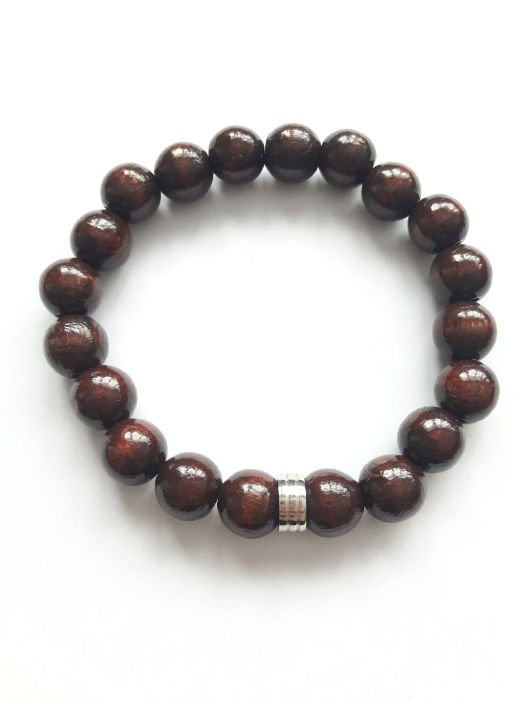 bracelet homme elastique perles bois marron bijoux cadeau acier