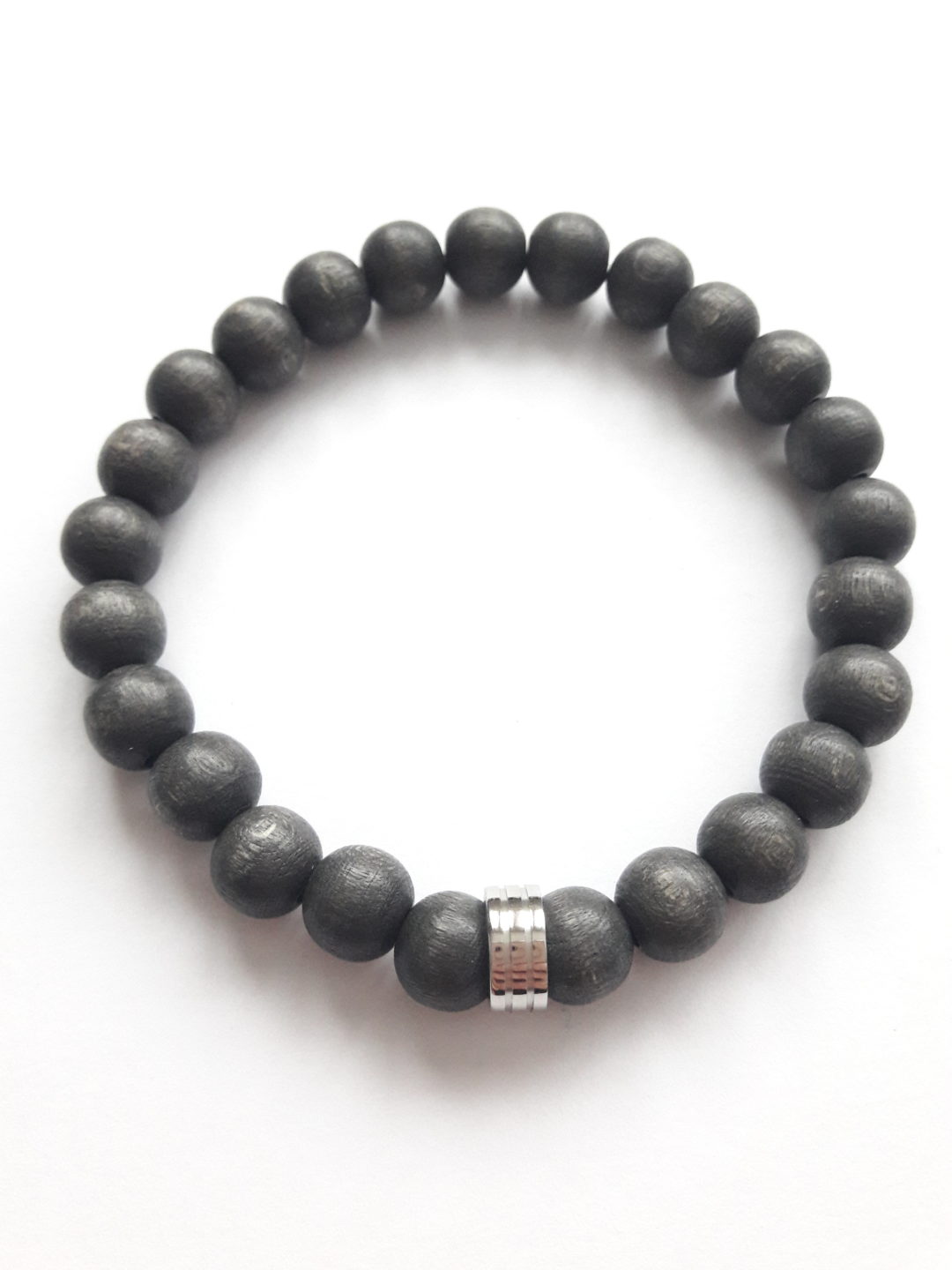 bracelet homme elastique perles bois gris bijoux cadeau