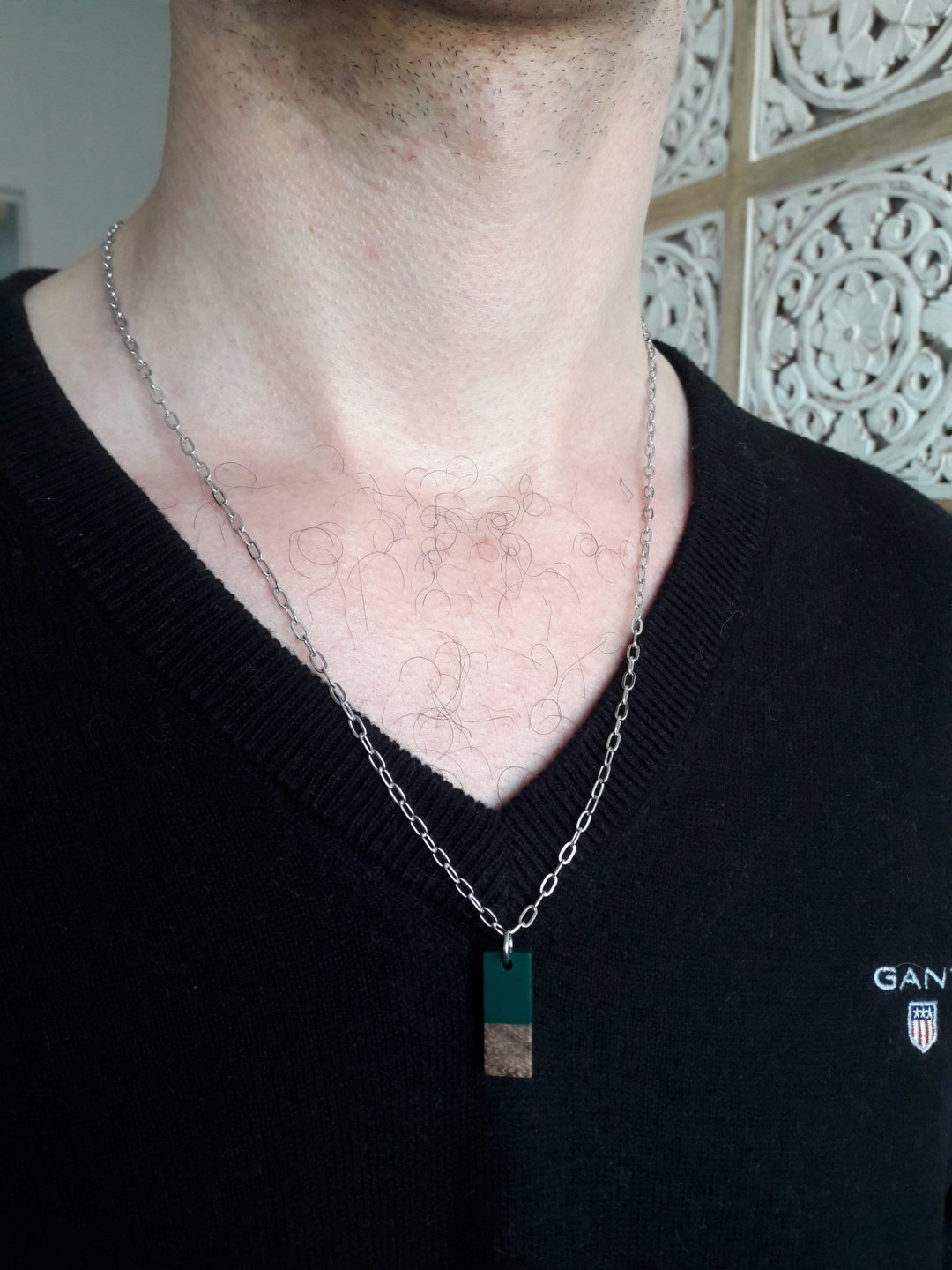 collier acier homme bijoux cadeau resine imitation bois vert