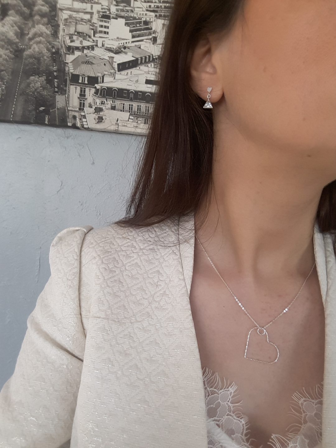 collier argent coeur bijoux cadeau femme effet diamanté fin élégant