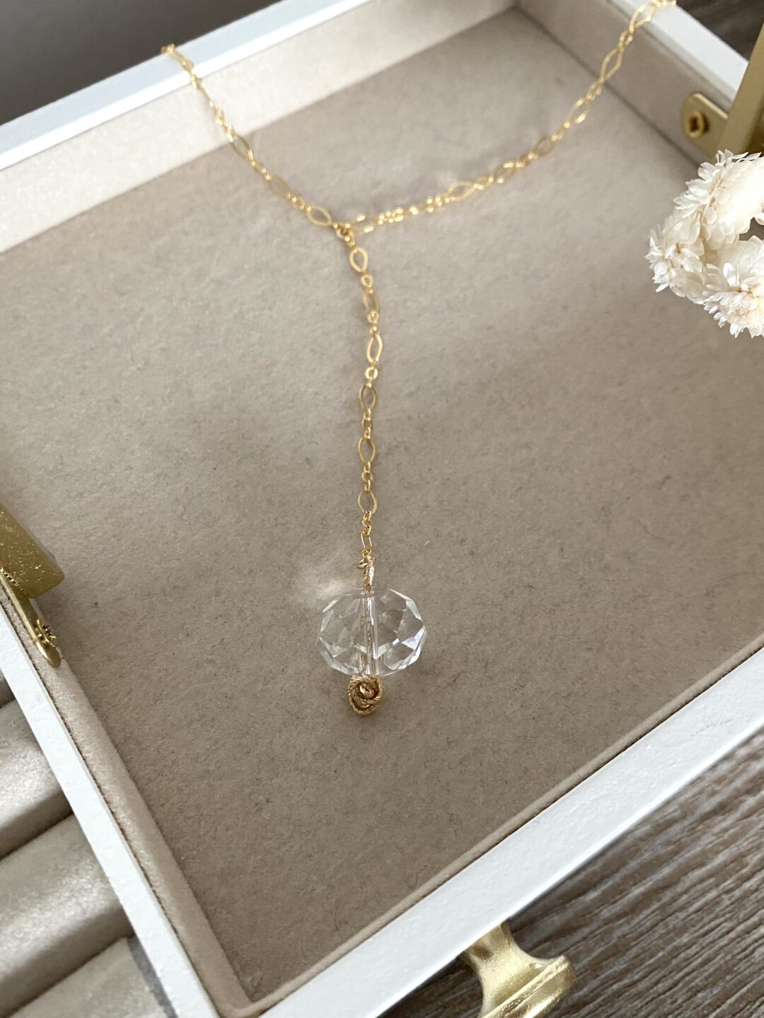 collier-upcycle-gold-filled-dore-or-perle-facette-verre-fil-diamante-fleur-rose-goutte-reglable-bijoux-cadeaux-femme